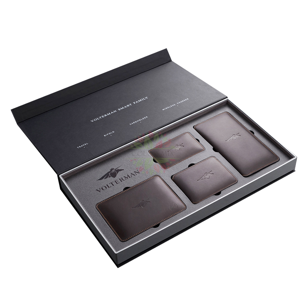 Boîte d'emballage de cadeau de portefeuille de carte de luxe noire pour portefeuille
